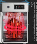 Top Shelf Digital Food Dehydrator Machine With No Sweat 24 Hour Timer And Adjustable Heat Settings showing meats drying in cabinet.