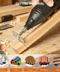 1/8 And 1/4 Inch Hex Round Shank Rotary Drill Saw Set With 6 HSS Cutting Blades For Wood Plastic Aluminum Brass Copper, Perfect For DIY Projects And Home Tool Kit, Fits Most Rotary Tools. Cutting wood with rotary drill saw blade