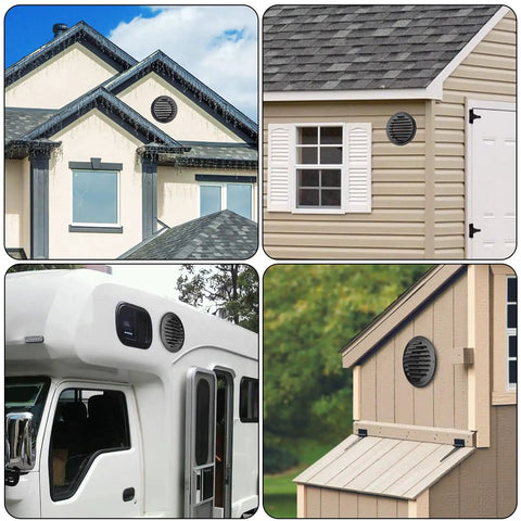 6 Inch Stainless Steel Round Air Vent Cover With Built In Fine Mesh For Soffit Exhaust Ventilation In Kitchen Bathroom Garage Office And Warehouse Use Durable And Easy To Install installed on various buildings