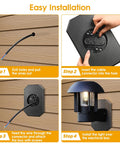 Outdoor Light Mounting Block For One Half Inch Lap Siding, Fits Double Vinyl Siding, T111, HardiePlank Lap Siding, And Flat Surfaces, Easy DIY Exterior Light Install, Sturdy Weatherproof Mount. Installation steps on black mounting block with light fixture on siding