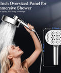 High Pressure Shower Head With Handheld Four Spray Modes Water Filtration Anti Clog Silicone Nozzles in use by person