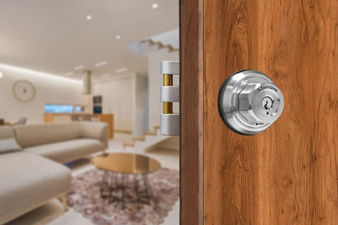 Keyless Jimmy-Proof Deadbolt Lock With Unpickable Night Latch And Anti Mislock Button 304 Stainless Steel on wooden door