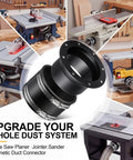 Rugged 4 Inch Magnetic Dust Collection Quick Connect Fitting Kit With Swappable Rubber Couplers For Quick Flip Shop Vac Hookups and Sleek Dust Management Systems on table saws and tools.