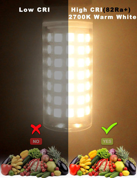 No Flicker G9 LED Bulbs 6W Dimmable 2700K Soft Warm White 600LM vs standard bulb color rendering with fruits