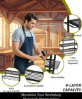 Wall Mount Tool Organizer With 3 Tier Heavy Duty Metal Rack For 4 Drills Plus Screwdriver And Hammer Holder 150 Lb Capacity Garage And Workshop Storage No Fuss