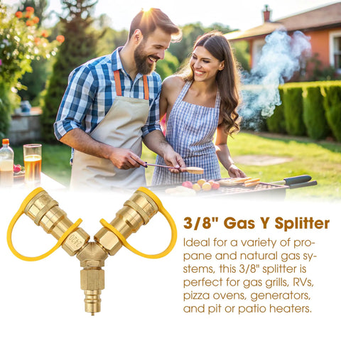 Gas Y Splitter For Propane Hoses With Brass 2 Way Tee Quick Connect Adapters And Shut Off Valve Conversion Kit For Easy Hookup