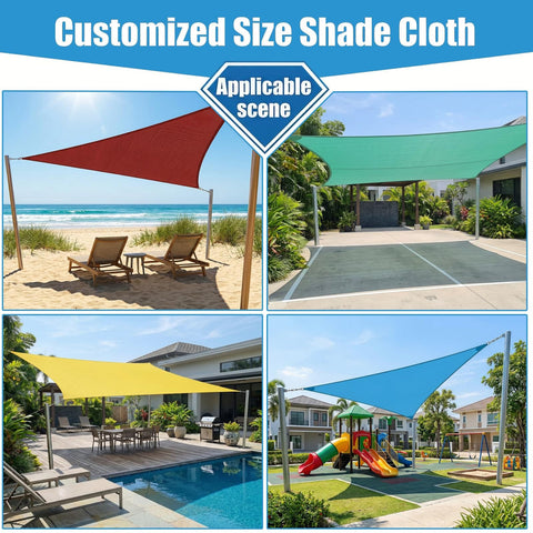 Built Tough Waterproof Shade Sail In Custom Sizes 12 By 16 Feet Rectangle shown in beach, patio, pool, and playground areas
