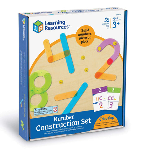 Box of Number Construction Kit For Kids 3 Plus With 55 Pieces, Snap Together Color Coded Numbers 0 Through 9 shown.