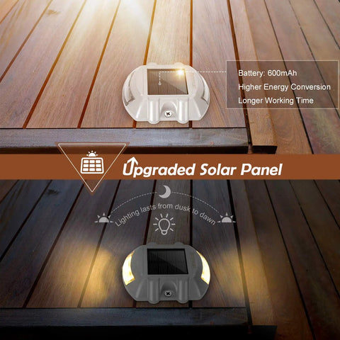 Solar Dock Lights With Switch Warm White 6 Pack Waterproof Outdoor LED Deck Lighting Road Studs For Driveway Path Garden Marine Steps Sidewalk Stair Marker Lights