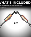 Portable Under The Hood LED Work Light With Dual 1200 Lumen LEDs, extendable arm mounts, and included USB cord and manual