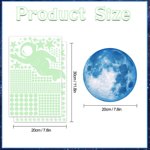 Glow In The Dark Stars And Planets Wall Sticker Set With 531 Pieces For Kids Room Decor, astronaut and moon size comparison