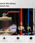 Three Quarter Inch PEX Ball Valve Set Lead Free Brass Shut Off Valves 2 Pack Red And Blue For Hot And Cold Water 400 PSI installed