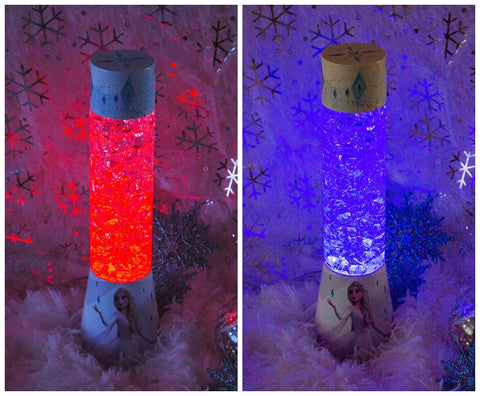 Disney Frozen 2 Elsa Glitter Lamp LED Light For Bedroom Desk Bedside Table 12 Inch Tall with red and blue LED glow