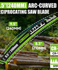 9.5 Inch Arc Curved Reciprocating Saw Blades Set With Storage Box For Tree Trimming And Wood Pruning, 5 Pieces, 5 TPI, CR-V Steel