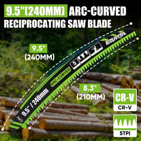 9.5 Inch Arc Curved Reciprocating Saw Blades Set With Storage Box For Tree Trimming And Wood Pruning, 5 Pieces, 5 TPI, CR-V Steel