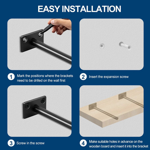 Easy installation guide for 12 Pack 6 Inch Black Solid Steel Floating Shelf Brackets with step-by-step instructions.
