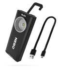 500-Lumen LED COB Work Flashlight with Rechargeable Battery, Hanging Hook, and USB Cable, Slim Black Design