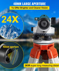 Automatic Transit Level Kit With 24X Optical And 40mm Lens Magnetic Dampened Compensator Transport Lock IP54 Waterproof Key Features