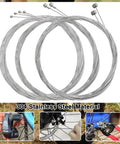Universal Bicycle Brake Cable And Housing Kit with O Rings and End Caps for Mountain and Road Bikes, visible stainless steel cables.