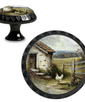 Four Pack Rustic Farmhouse Chicken Cabinet Knob Set With Acrylic Round Drawer Dresser Knob featuring chicken scene
