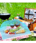 5 Pack Mesh Food Cover Tents For Picnics And Barbecues with wine, cheese, and fruit under a mesh tent on a picnic blanket