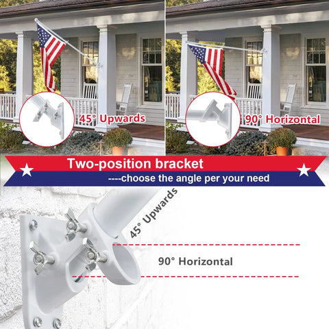 Flag Pole Kit For Home Exterior With 3x5 Embroidered US Flag, 5ft Tangle Free Metal Pole, adjustable aluminum bracket angle