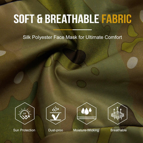 Close-up of soft, breathable camo fabric for Unisex Balaclava Face Mask And Neck Gaiter For Outdoor Adventures Full Head Wrap Cooling Tactical Hood