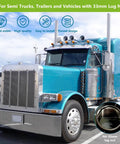 Semi truck with Truckers Favorite Flat Top Lug Nut Covers 20 Pack Chrome ABS Plastic Thread On 33mm on wheels