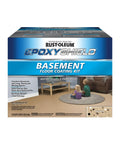 EpoxyShield Basement Floor Coating Kit 120 Fl Oz Satin Tan box with product details visible, ideal for concrete floors.