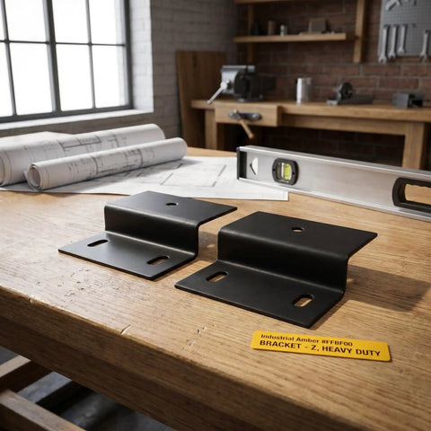 Z Shaped Cabinet Brackets 2 Pieces Heavy Duty Moisture Proof Iron Shelf Supports on a wooden table with tools
