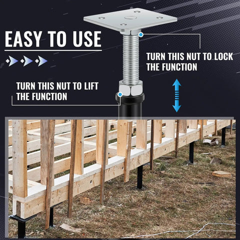 Two Pack Adjustable Floor Jack Posts 9.5 To 13.5 Inch Height Durable Carbon Steel Screw Posts in use for floor leveling
