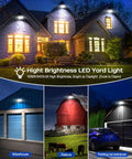 LED Barn Flood Light Dusk To Dawn 55W 6600LM Outdoor Security Light illuminating a house, barn, and parking lot entrance at night.