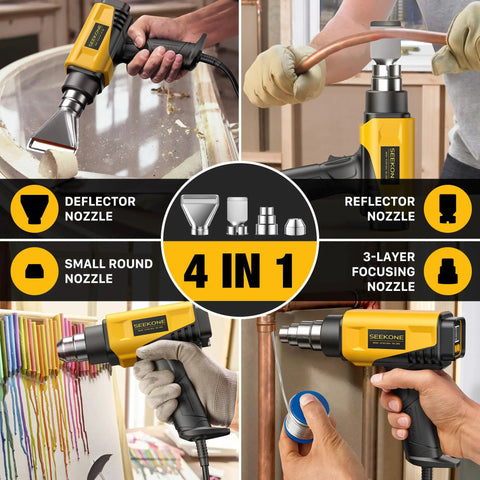 1800W Hot Air Heat Gun With LCD Display, Compact Yet Mighty, Variable Temperature, Memory Function, Two Speed Airflow, 4 Nozzles