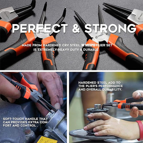 Heavy Duty Snap Ring Pliers Set 7 Inch 4 Piece Internal External Circlip Tools With Straight And 90 Degree Bent Jaws Pro Grade Build