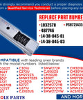 Image showing compatibility and part numbers for Oven Door Hinge Kit For Thermador And Bosch Ovens, 2 Hinges Included, Part 00487746.