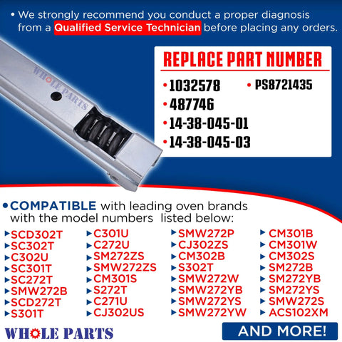 Image showing compatibility and part numbers for Oven Door Hinge Kit For Thermador And Bosch Ovens, 2 Hinges Included, Part 00487746.