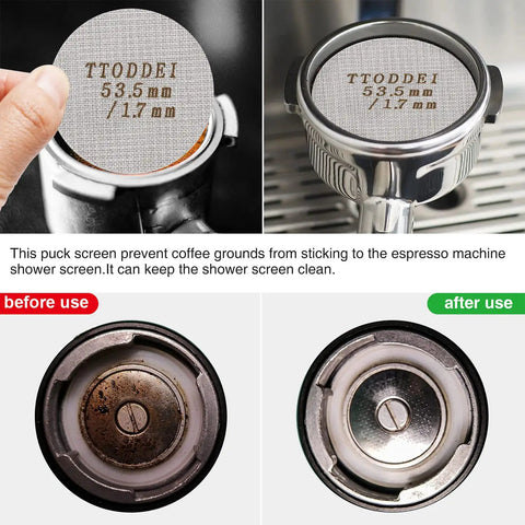 Espresso Puck Screen For Portafilter 53.5mm Fit Reusable Stainless Steel Filter 150 Micron Mesh To Even Water Flow And Prevent Channeling