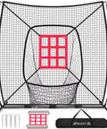 7x7 Ft Baseball And Softball Practice Net With Bow Frame For Batting Hitting And Pitching Portable Backyard Ready Pro Grade Throwing Net With Strike Zone Heavy Duty Steel Rods Durable 7 Ply Polyester Mesh Carry Bag For Indoor Outdoor Use