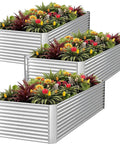 Three Piece Tall Galvanized Raised Garden Bed Set For Outdoor Vegetable And Flower Gardening Built To Last Heavy Duty Steel
