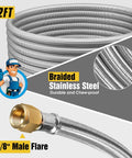 12 Ft High Pressure Braided Propane Hose Extension With Conversion Couplings For BBQ Grill, Fire Pit, And Heater, 3/8 Inch Male Flare