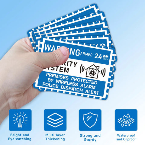 Six-Pack Includes Six Security Alarm Sign Stickers Weatherproof Self-Adhesive 24 Seven Warning for Doors and Windows 3.9x2.8 inches