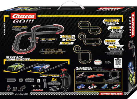 Electric Powered Slot Car Racing Set With 2 Hand Controllers And 2 Cars In 1 To 43 Scale For Kids Featuring NASCAR Watkins Glen Duel On A Realistic Track