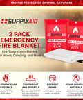 Emergency Fire Blanket 2-Pack For Home And Outdoor Safety No Mess Quick Deploy Grab-And-Go Fire Suppression For Small Fires Camping Gear And Safety Supplies White RRS-FSB-2PK, wall-mountable in red packaging, flame-resistant.