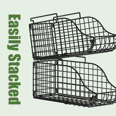 Stackable wire basket of Eight Pack Can Organizer For Pantry And Fridge, easily stacked design shown.