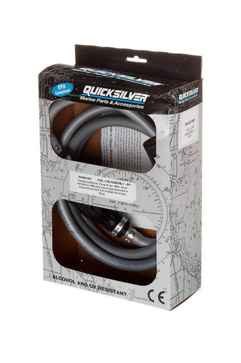 8 Ft Fuel Line Assembly With Primer Bulb And Quick Disconnect For Engine Use, Gray Low Permeation Marine Fuel Hose, Durable Flexible And Long Lasting, 1/4 In NPT Tank End, Easy Plug And Play Install Replacement Hose