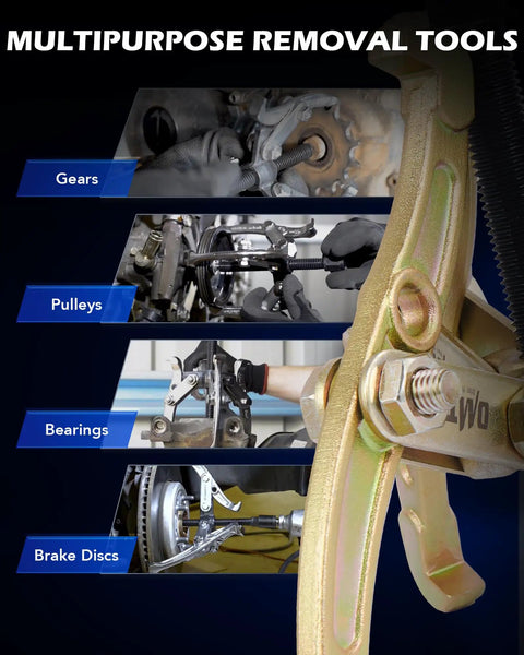 Beefy Heavy Duty Gear Puller Set multipurpose tool for pulling gears, pulleys, bearings, and brake discs with 3-jaw reversible jaws.