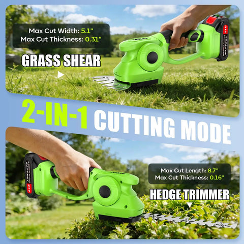 2-In-1 600W Cordless Hedge Trimmer And Grass Trimmer 21V Battery Powered Garden Tool in cutting mode on lawn