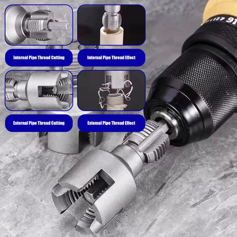 Internal And External Pipe Threading Tool Set For PVC Pipes One Half Inch Three Quarters Inch And One Inch Pro Electric Drill Compatible Pipe Threader Kit 3 Pcs For Quick Tapping And Easy Thread Cutting On Plastic Pipes.