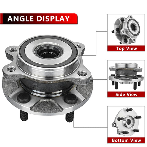 Front Wheel Bearing And Hub Assembly Two Pack Direct Fit For HS250h Scion iM tC Corolla iM Prius V 2010 2018 Replacement Kit with top, side, bottom views.
