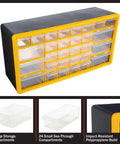 30 Drawer Plastic Small Parts Organizer Yellow Desktop Or Wall Storage for Hardware, Crafts, Garage Or Classroom